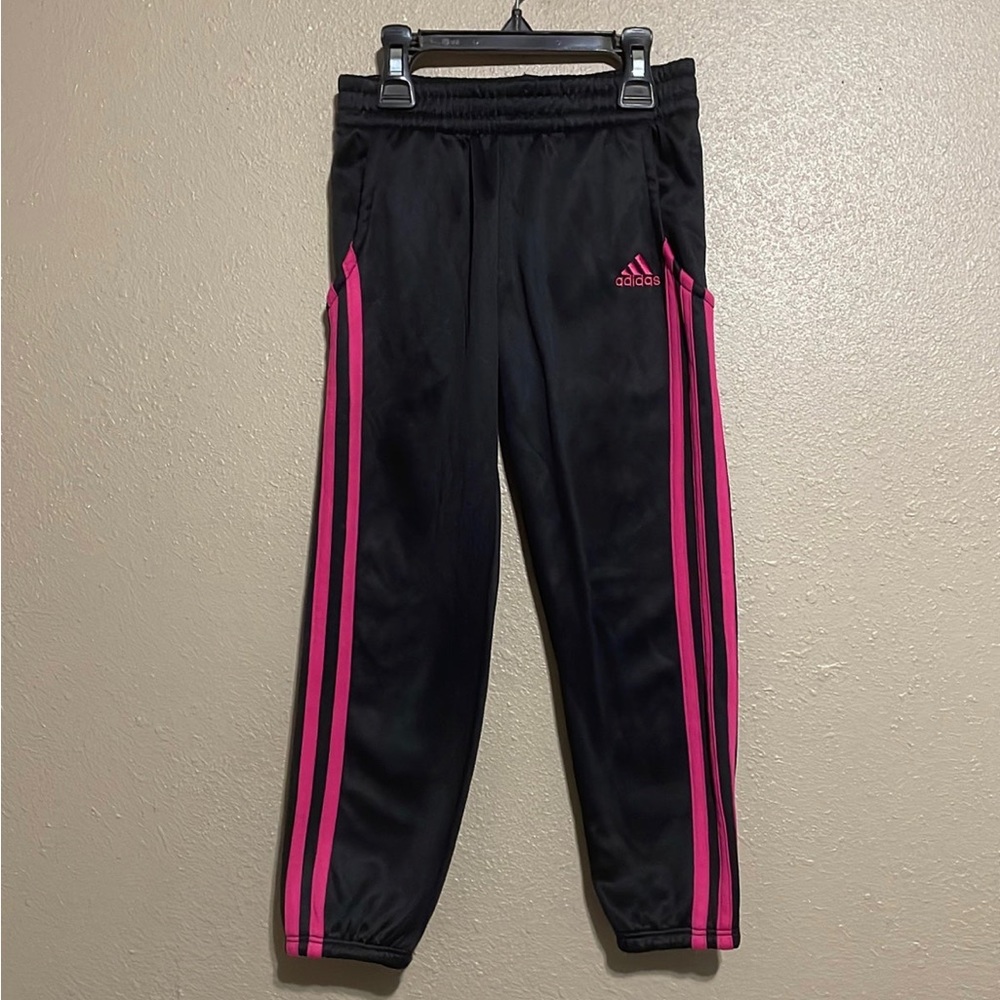 adidas Black Sweatpants with Pink Stripes
